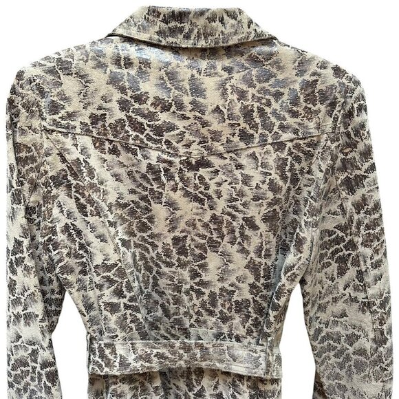 Alpaca Trench Coat Animal Print Vegan Leather Belted Waist Mob Wife Medium - Picture 6 of 14